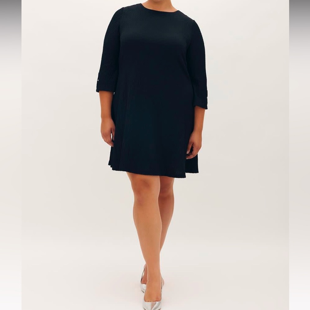 Black Textured Knit Dress with Bell Sleeves - Addition Elle